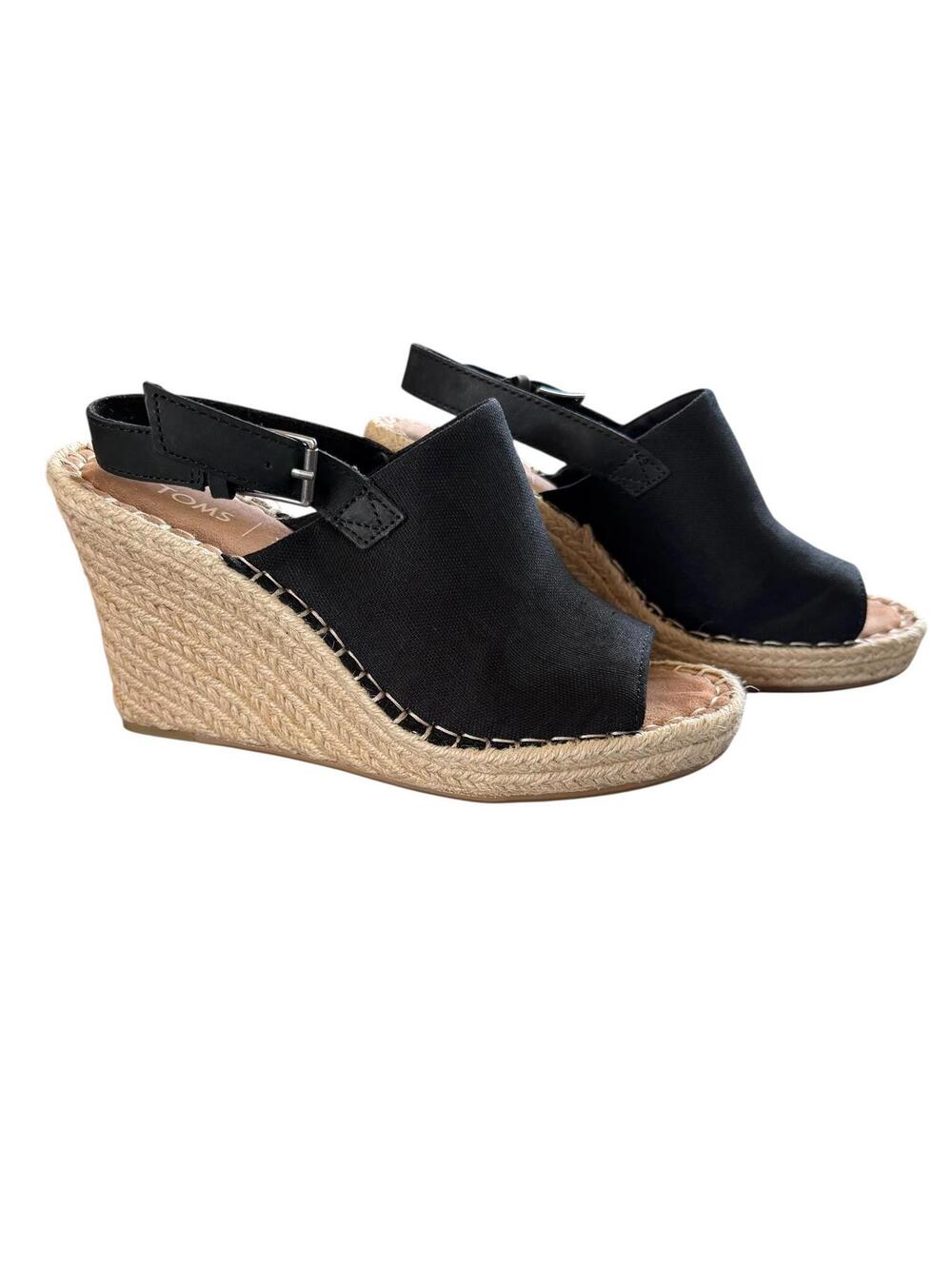 Tom's | Women's Black Open Toe Wedges | Size 8 | 1084